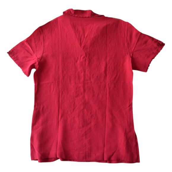 Red Floral Embroidered Silk Shirt | Vintage Button Up Top Size M - Picture 6 of 6